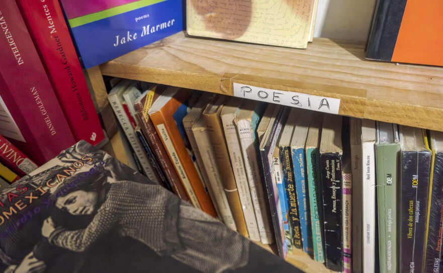 The poetry section at Libros, Café y Jazz — one of the few used bookstores in Tijuana, Oct. 18, 2024.