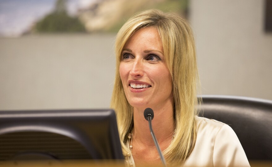 Encinitas Mayor Kristin Gaspar attends a council meeting, May 27, 2015.
