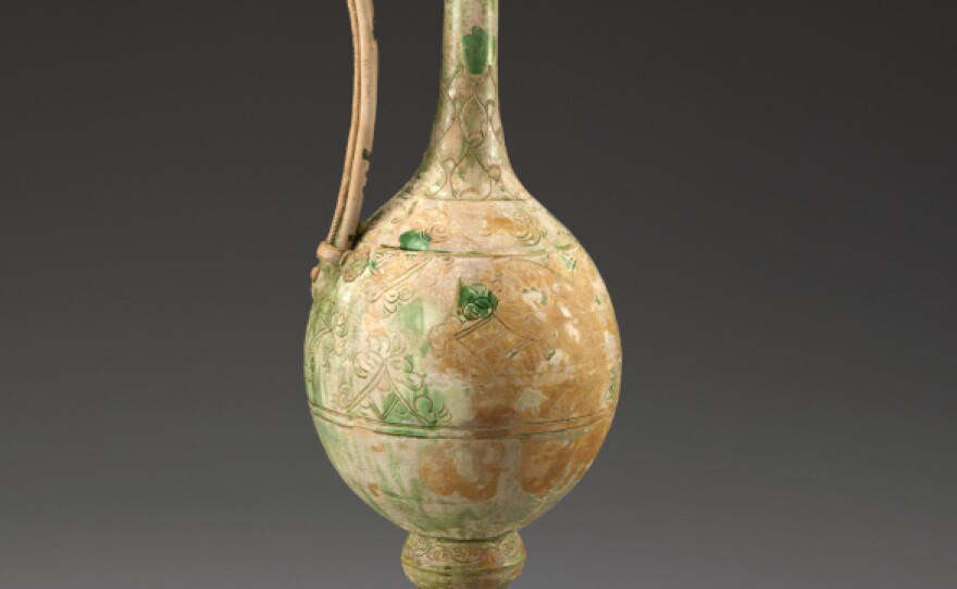 A ewer made of glazed stoneware and thought to have originated in China's Henan province between the years 825 and 850 was among the items found on the sunken ship in Indonesia.