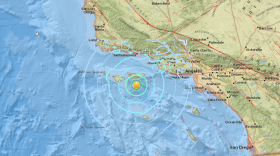 The epicenter of a magnitude-5.3 earthquake is shown, April 5, 2018. 