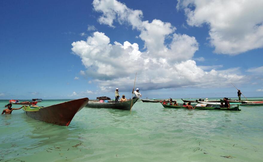 Fishermen arrive on Wakatobi island in Sulawesi waters off eastern Indonesia in 2009. In the 19th century, the island's rich and unique biodiversity helped Wallace understand how species adapted to their environment — and how regions are defined by the animals that live in them.