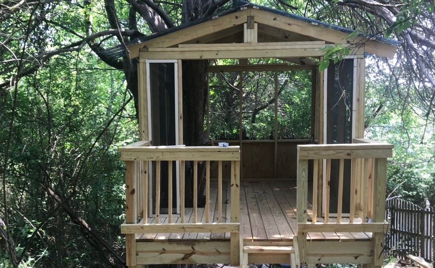 With the help of his children, Knoxville, Tenn., resident Matt Harris put the finishing touches on his dream treehouse on Father's Day.