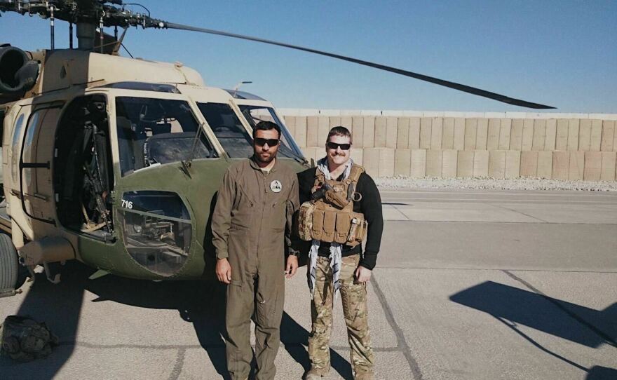 Afghan Air Force Col. Salim Faqiri with his friend Navy Lt. Jack McCain in Kandahar Afghanistan in 2018.