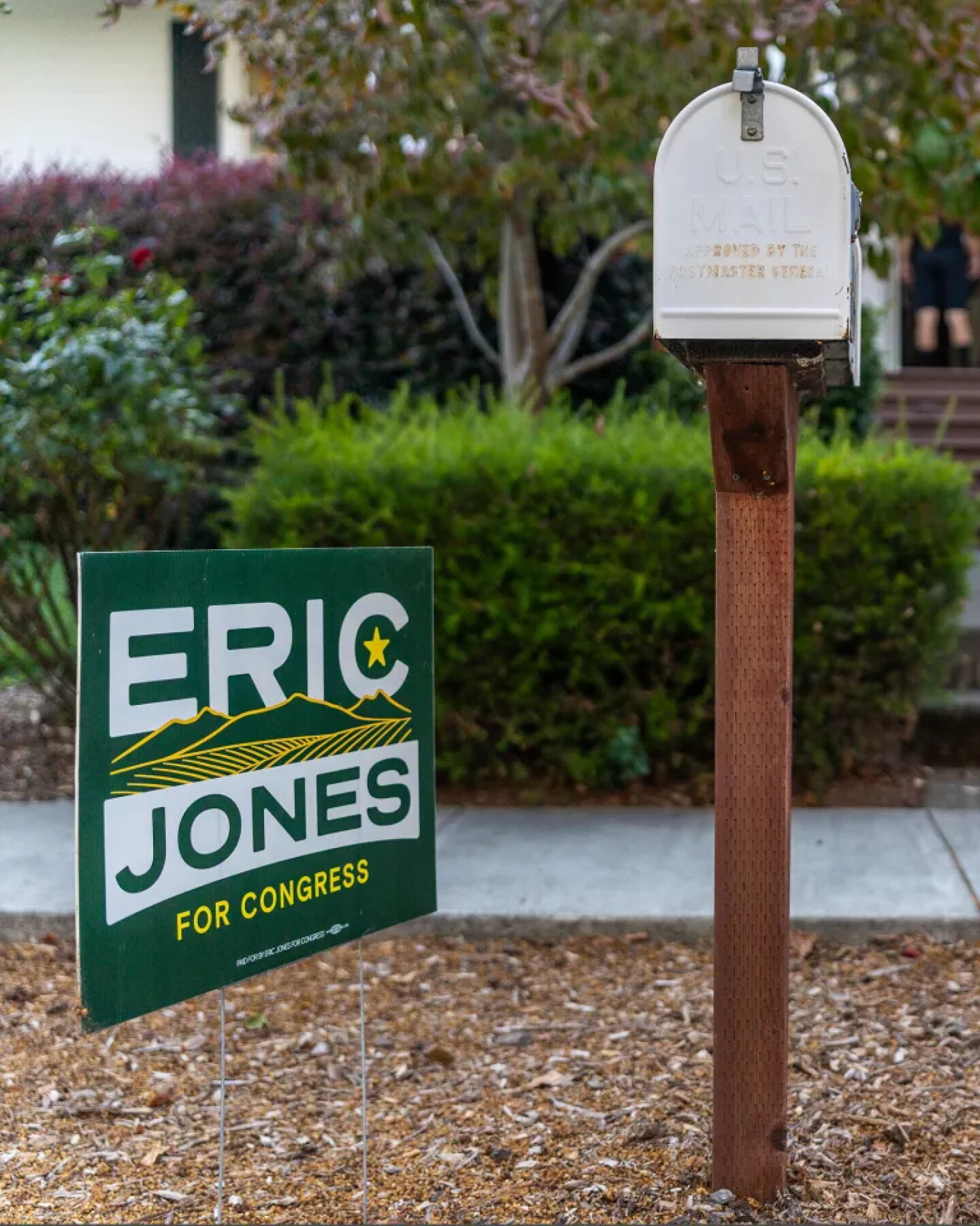 A sign endorsing candidate Eric Jones, in front of a Napa home.