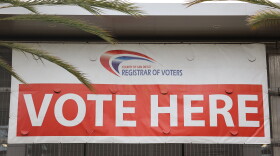 A banner outside the San Diego County Registrar of Voters, photographed on Tuesday, Oct. 14, 2025.