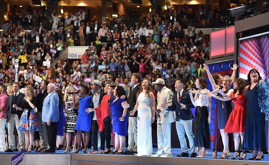 Over 40 Broadway performers gathered to sing "What The World Needs Now Is Love" at the Democratic National Convention on Wednesday night.
