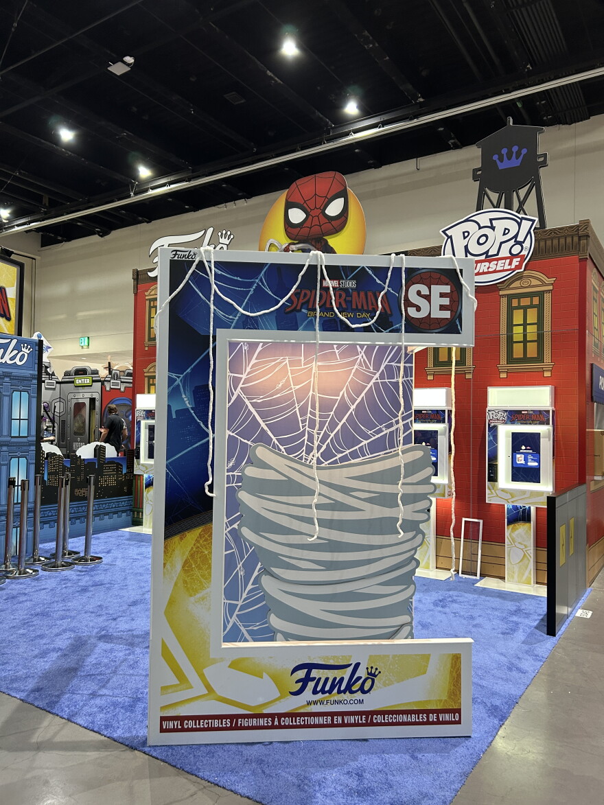 Funko's Comic-Con booth featured interactive experiences, including this photo op inside a giant Funko Pop box and customizable figures. July 22, 2026.