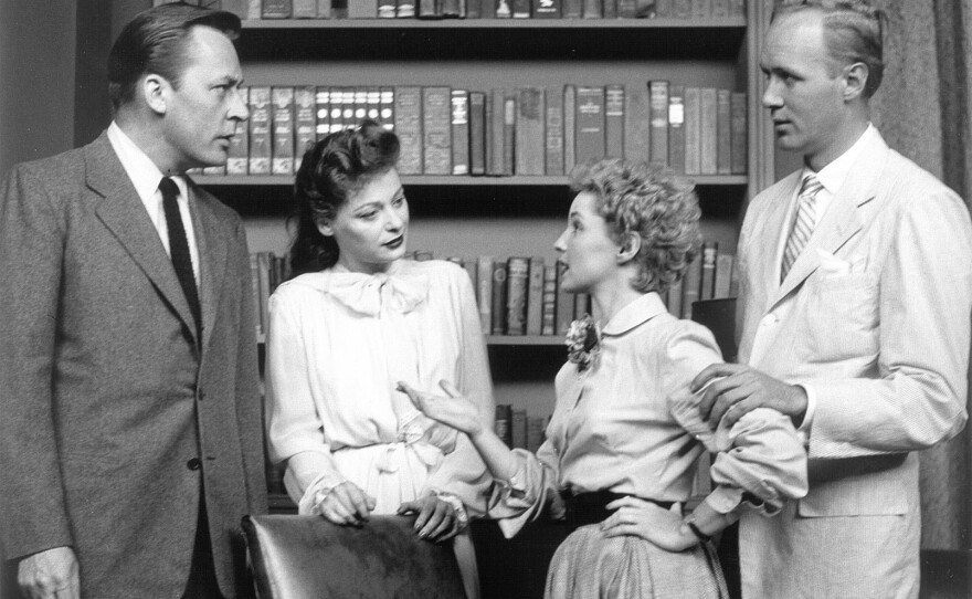 In this image released by CBS, actors (from left) Herbert Nelson, Ellen Demming, Susan Douglas and Lyle Sudrow appear in the premiere TV broadcast of