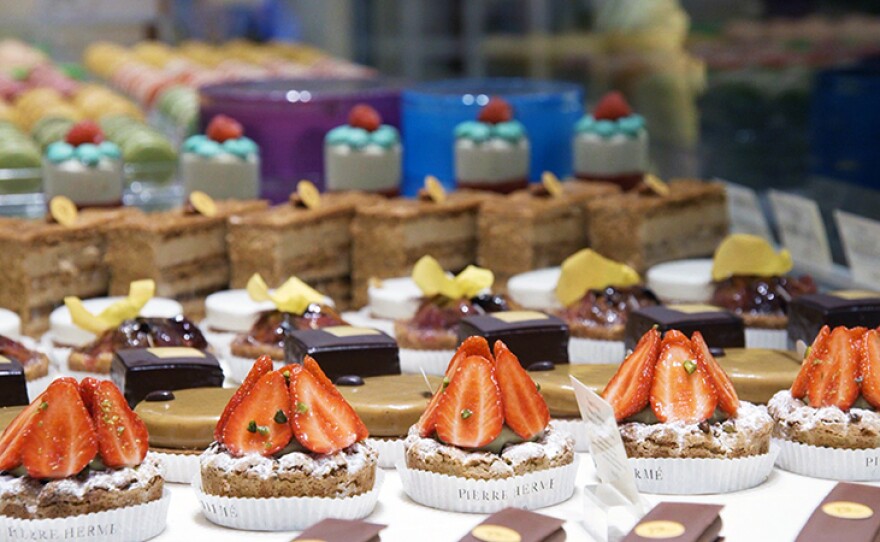 Pastries at the pastry shop Pierre Herme in Paris.