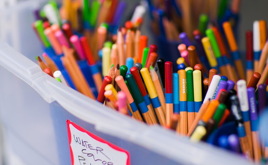 Watercolor pencils at an art studio in Liberty Station.