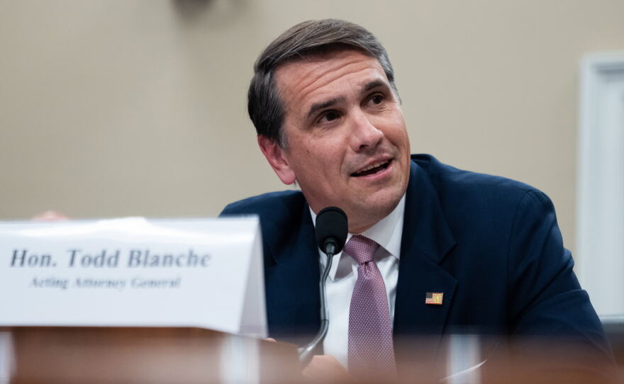 Acting Attorney General Todd Blanche testifies before the House Appropriations Committee, Tuesday, June 2, 2026 in Washington.