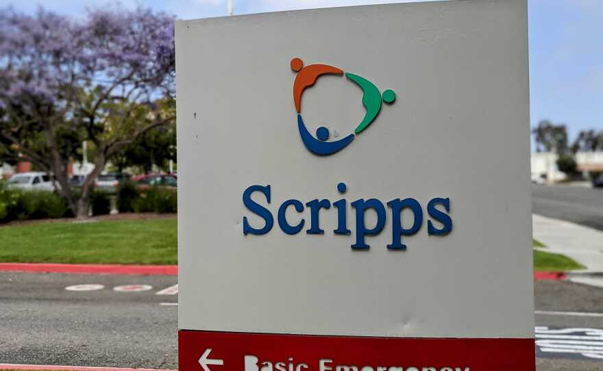 An emergency entrance sign is displayed in front of Scripps Mercy Hospital in Chula Vista on June 1, 2021. 