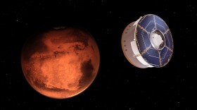Illustration showing Perseverance rover approaches Mars. 