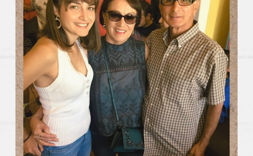 Reza Cristián Moreno is pictured here with her grandparents, Judy Ghaffari and John Trujillo, who have been integral supports on her mental health journey.