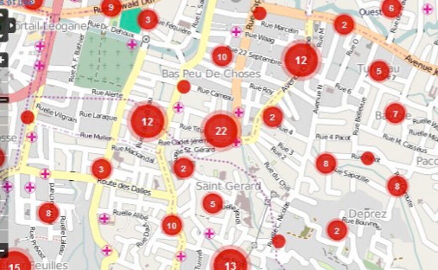 Meier used Ushahidi, a free and open-source mapping technology, to put together a crisis map during the earthquake in Haiti in 2010. The numbers on this screenshot of the original crisis map represent reports about conditions in the area that users could click on and learn more about.