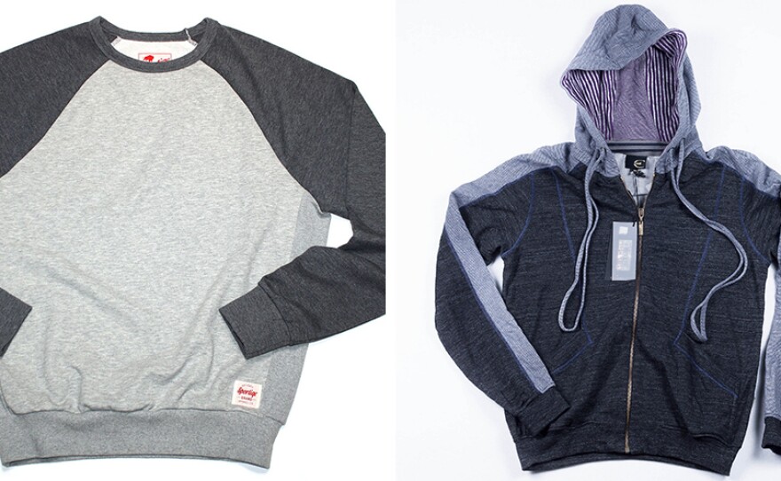 Allowed: Crew necks in subtle colors. Not Allowed: Hoodies.