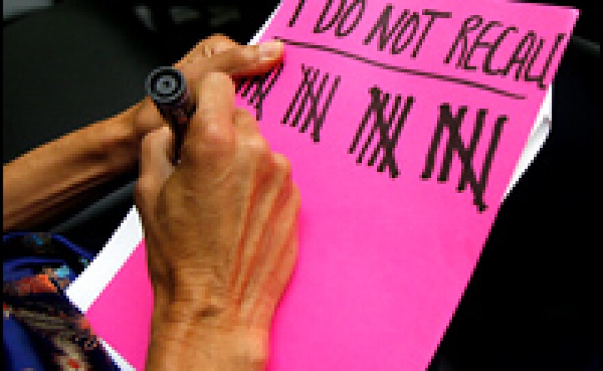 Scorecard: Desiree Fairooz of Arlington, Texas, keeps track of the number of times that former Justice Department White House Liaison Monica Goodling says she does not remember while testifying to the House Judiciary Committee.