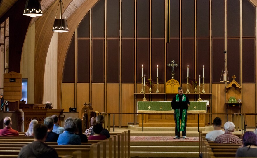 Reverend AJ Buckley delivers a sermon at St. David of Wales Episcopal Church.