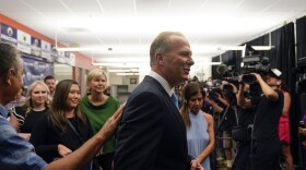 Kevin Faulconer, former San Diego mayor and Republican candidate for governor of California, greets supporters during a news conference after polls closed in the recall election Tuesday, Sept. 14, 2021, in San Diego.