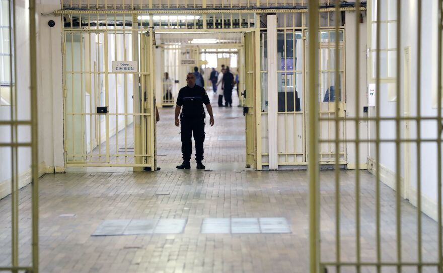 An officer stands at the Fresnes Prison in France in September 2016. Fresnes was the first French prison to separate radicalized inmates from the general prison population.