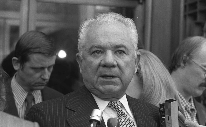 Special Watergate prosecutor Leon Jaworski speaks with reporters outside U.S. District Court in Washington on May 16, 1974.