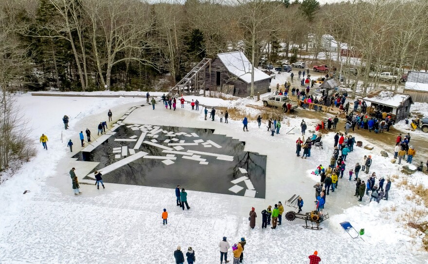 A crowd gathers at the South Bristol's annual ice harvest.