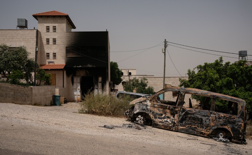 Remnants of the violent attack on the Palestinian village Duma by Israeli settlers on April 13th.15 homes were damaged by arson and six residents injured by bullets, according to the head of the village council on April 18, 2024.