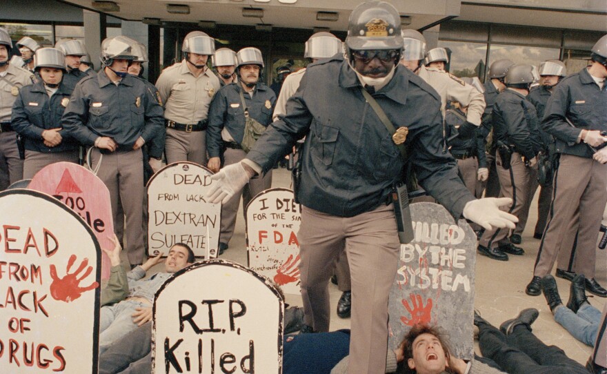 ACT UP demonstrators who were angry at the federal government's response to the AIDS crisis effectively shut down the headquarters of the Food and Drug Administration in Rockville, Md., on Oct. 11, 1988.