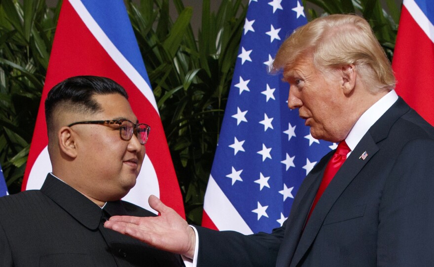 President Trump meets with North Korean leader Kim Jong Un on Sentosa Island in Singapore.