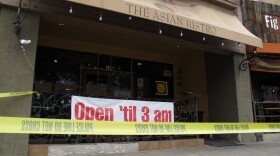 Police tape was placed in front of The Asian Bistro restaurant after a gunman shot at the restaurant the previous night, San Diego, Feb. 13, 2019. 