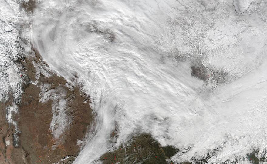NASA's image of the day Thursday showed the storm on Wednesday, when it was still building over the central U.S. The storm system started in the Pacific ocean, tracked across the U.S. to the Gulf Coast and then moved toward the Mid-Atlantic region.