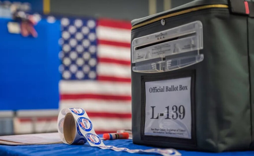 A San Diego County Registrar of Voters official ballot box at Cajon Park School in Santee on Tuesday, Nov. 5, 2024. 