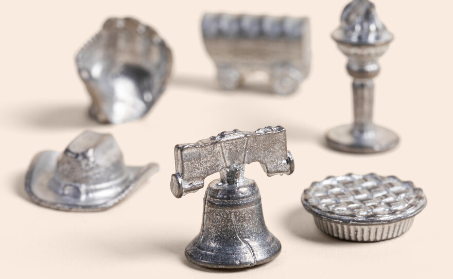 Stateline Industries in Liberty, Indiana fabricated the custom game pieces for the Monopoly Americana edition, with special shapes like a cowboy hat and an apple pie.