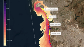 A map showing the southern coast of San Diego County and the beaches that could be polluted by raw sewage flows from the Tijuana region. Undated photo