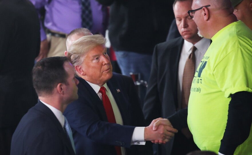 President Trump greets a supporter following a Fox News Town Hall Thursday in Scranton, Pa.