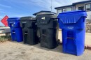 Trash and recycling bins sit curbside in Ocean Beach, Sept. 17, 2025.