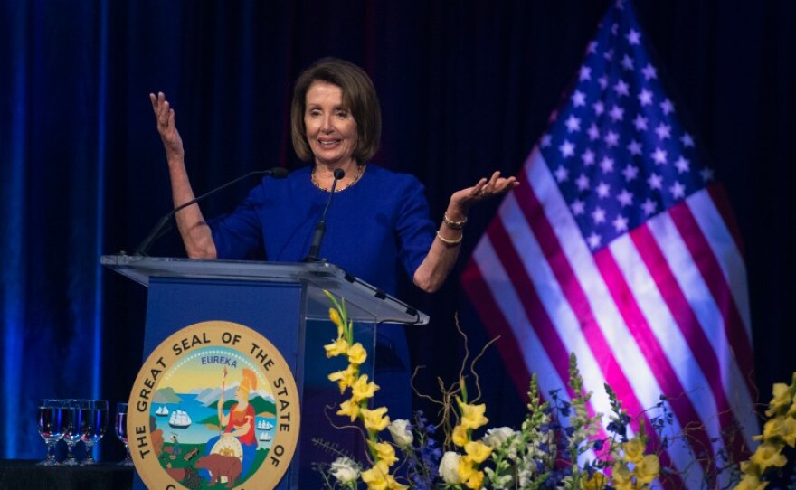 House Speaker Nancy Pelosi speaks before Eleni Kounalakis is sworn in as lieutenant governor at the Tsakopoulos Library Galleria in Sacramento on Jan. 7, 2019.