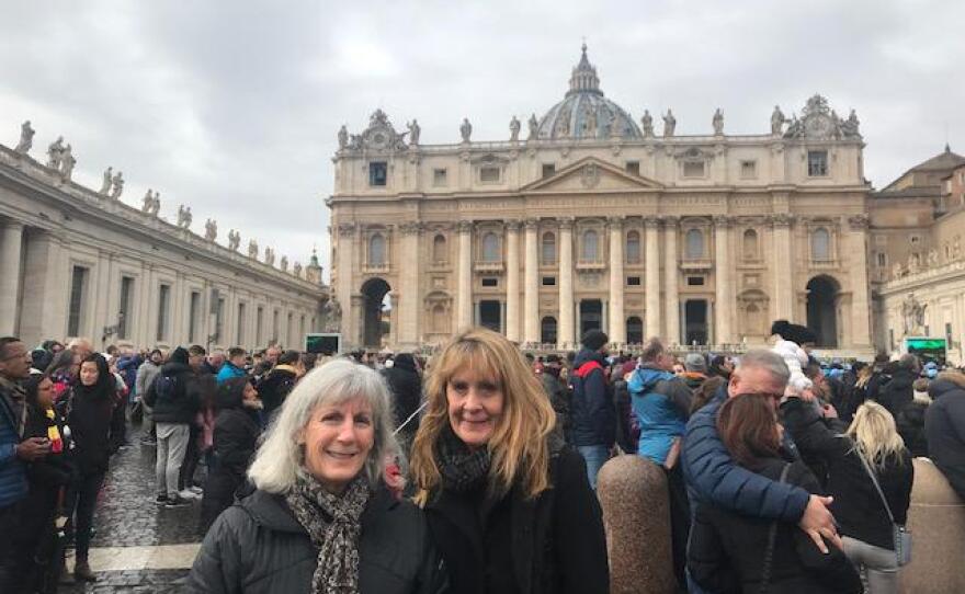 Kimberly (right) with a friend on a trip to Italy. The trip was organized through Stitch, a program that connects seniors throughout the world.