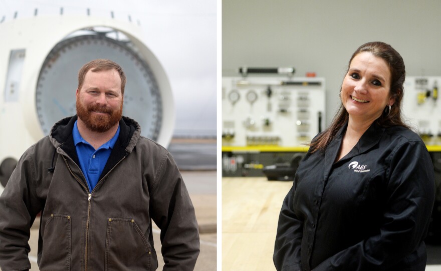 (Left) Heath Ince is an instructor of wind energy and applied engineering technology at Texas State Technical College in Sweetwater. (Right) Lolly Bradbury is one of the few women to work in the wind energy industry in West Texas.