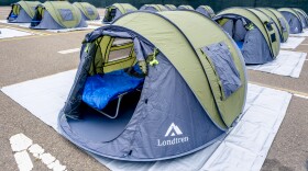 Tents at the new Safe Sleeping program at the City of San Diego’s Central Operations Station parking lot are seen in this photo taken on June 28, 2023, San Diego, Calif. The site can accommodate up to 136 tents, each can house a single person or a couple. The opening of the Safe Sleeping tents coincides with the activation of the city’s new Unsafe Camping Ordinance. The ordinance prohibits camping in all public spaces if shelter beds are available.