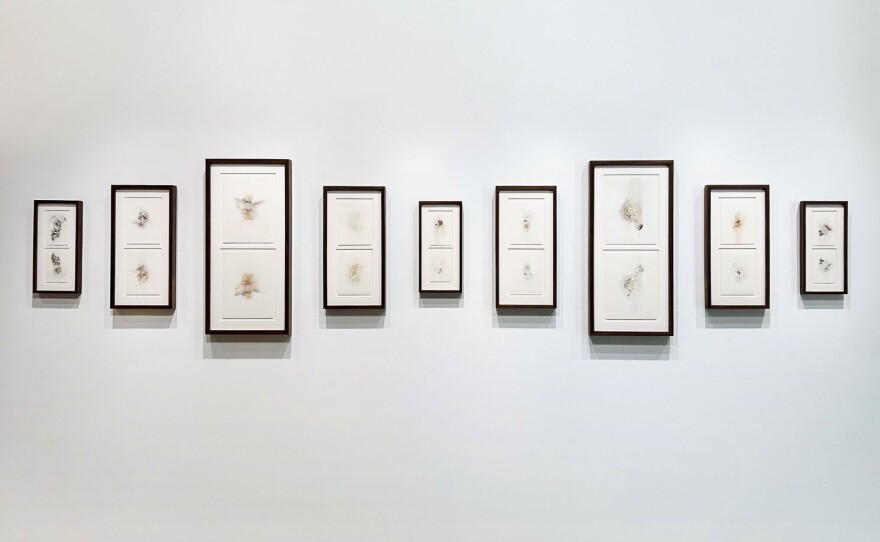An installation view of "Remanence," a dual exhibition of work by Juan Cabrera and Melissa Walter, is shown in an undated photo.