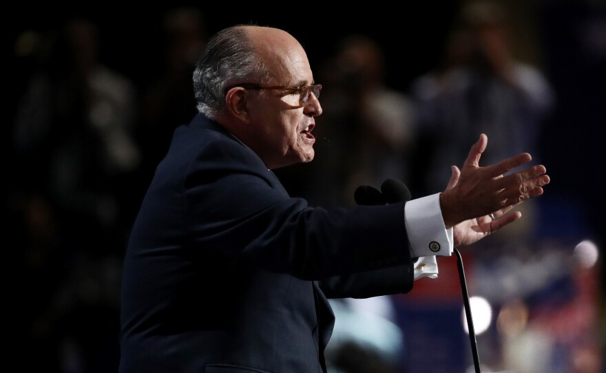 Former New York City Mayor Rudy Giuliani delivers a passionate speech on the first day of the Republican National Convention.