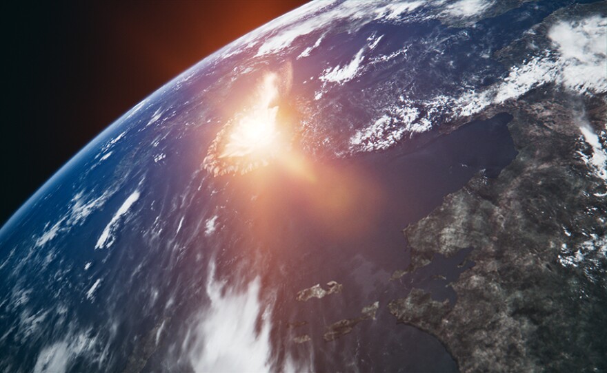 Landscape VFX image of Chicxulub Asteroid impact on earth as viewed from space