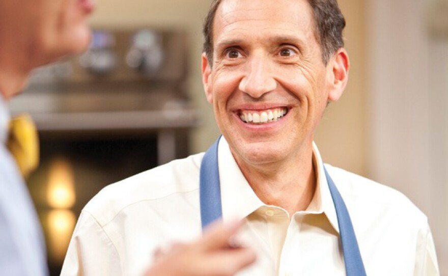 Host Christopher Kimball in the test kitchen with Tasting Lab expert Jack Bishop.