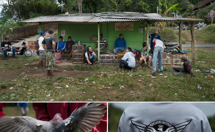 Pigeon racers gather on a Friday to practice racing their birds in Borobudur, Indonesia. Some of the men are a part of the Lapak Netral racing club.