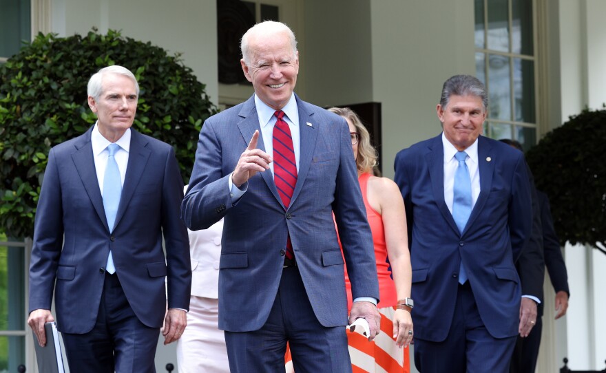 President Biden, joined by a group of bipartisan Senators, announced a bipartisan deal on an infrastructure package on June 24 at the White House.
