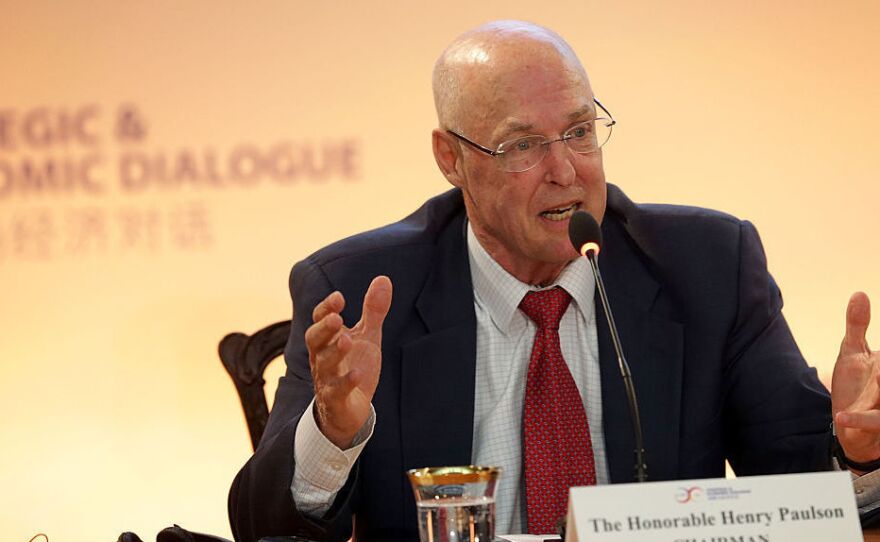 Former U.S. Treasury Secretary Henry Paulson speaks during a panel discussion on energy and the environment in Washington, DC.