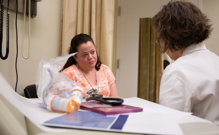 Just a week after her heart attack, Kathyrn Shiflett meets with Dr. Ellen Keeley, a U.Va. cardiologist, to learn more about the next steps in healing.