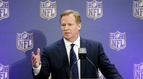 NFL Commissioner Roger Goodell holds a news conference after the NFL owners meeting in Irving, Texas, Dec. 2, 2015.