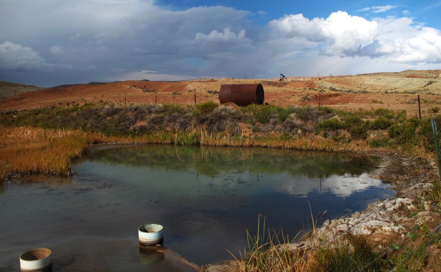 The EPA requires that the wastewater streams show no obvious sheen and no solid deposits. But both were visible near oil fields on the Wind River Reservation in Wyoming.